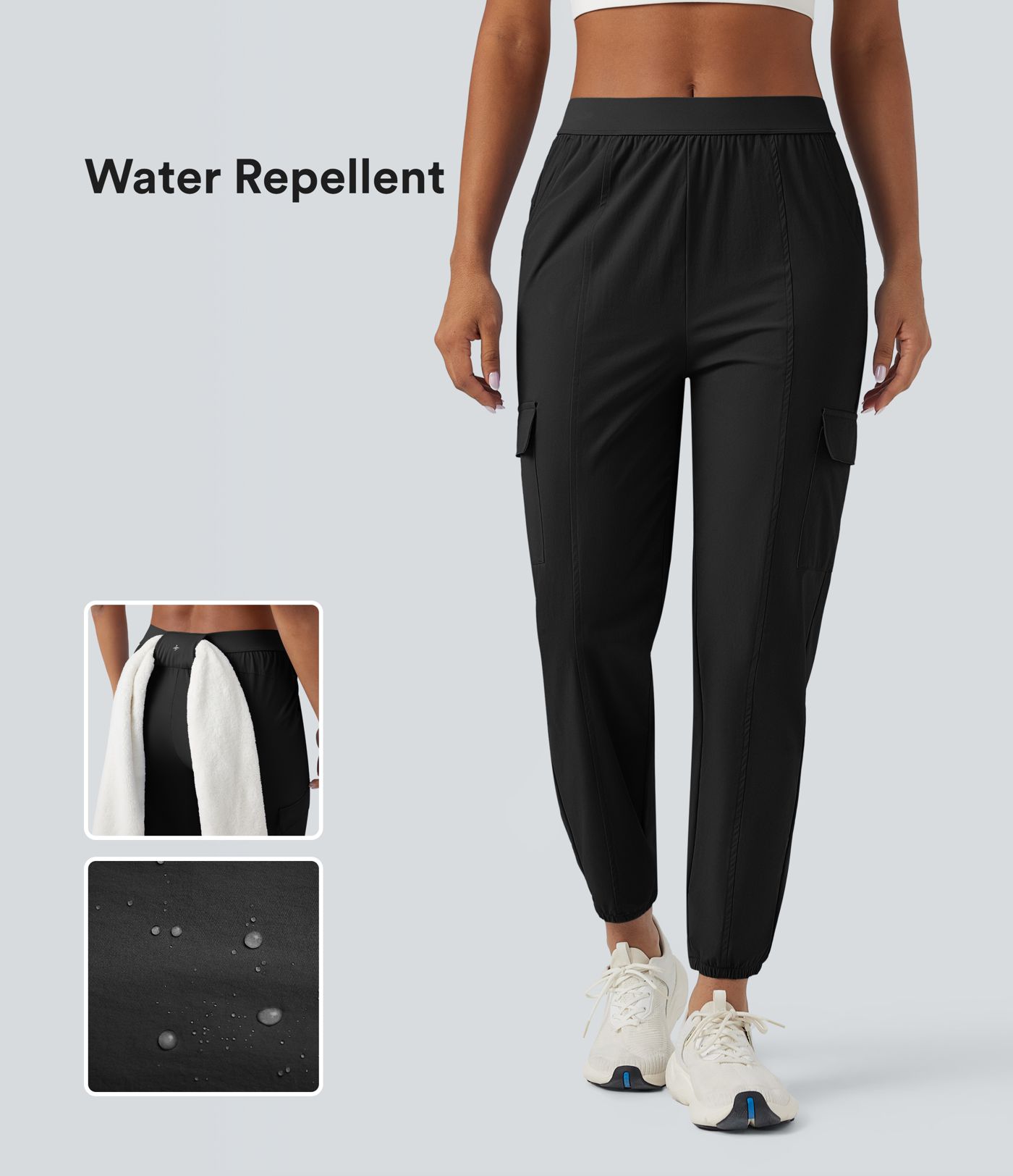 Water Repellent Wear-Resistant Mid Rise Tapered Hiking Joggers with Pockets