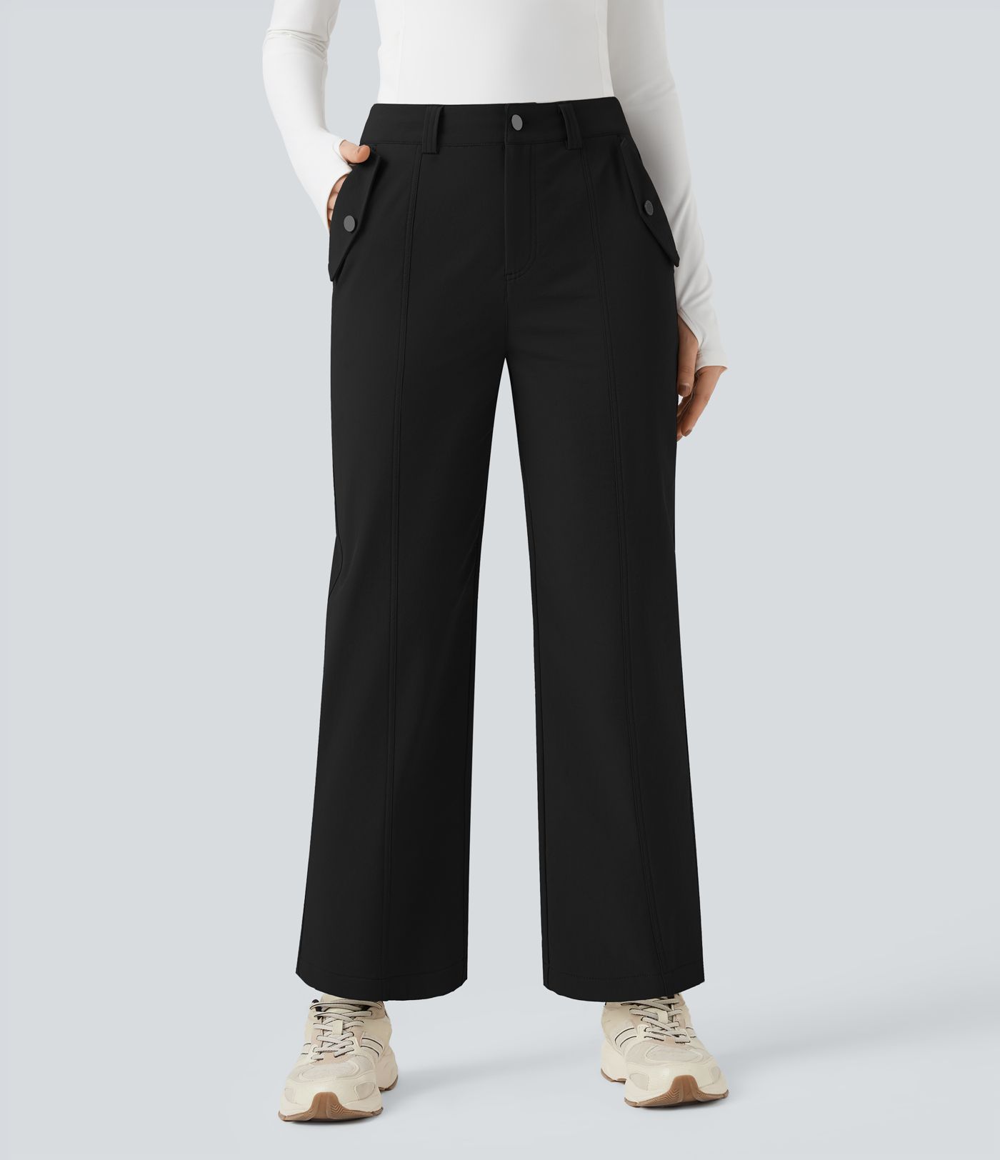 Pantalones de senderismo duraderos y repelentes al agua, de tiro medio y pierna recta, con bolsillos.