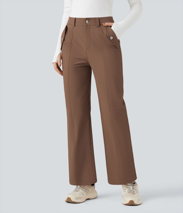 Durable Water Repellent Mid Rise Straight Leg Hiking Pants with Pockets