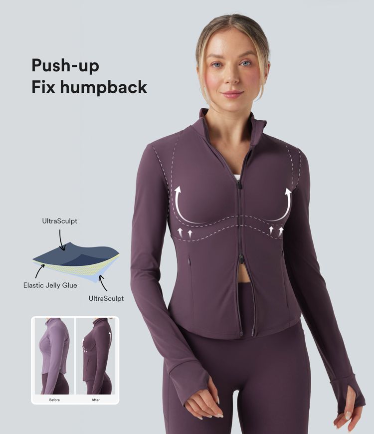 Halara UltraSculpt™ Mock Neck Push-Up Long Sleeve Thumb Hole Yoga Jacket with Pockets
