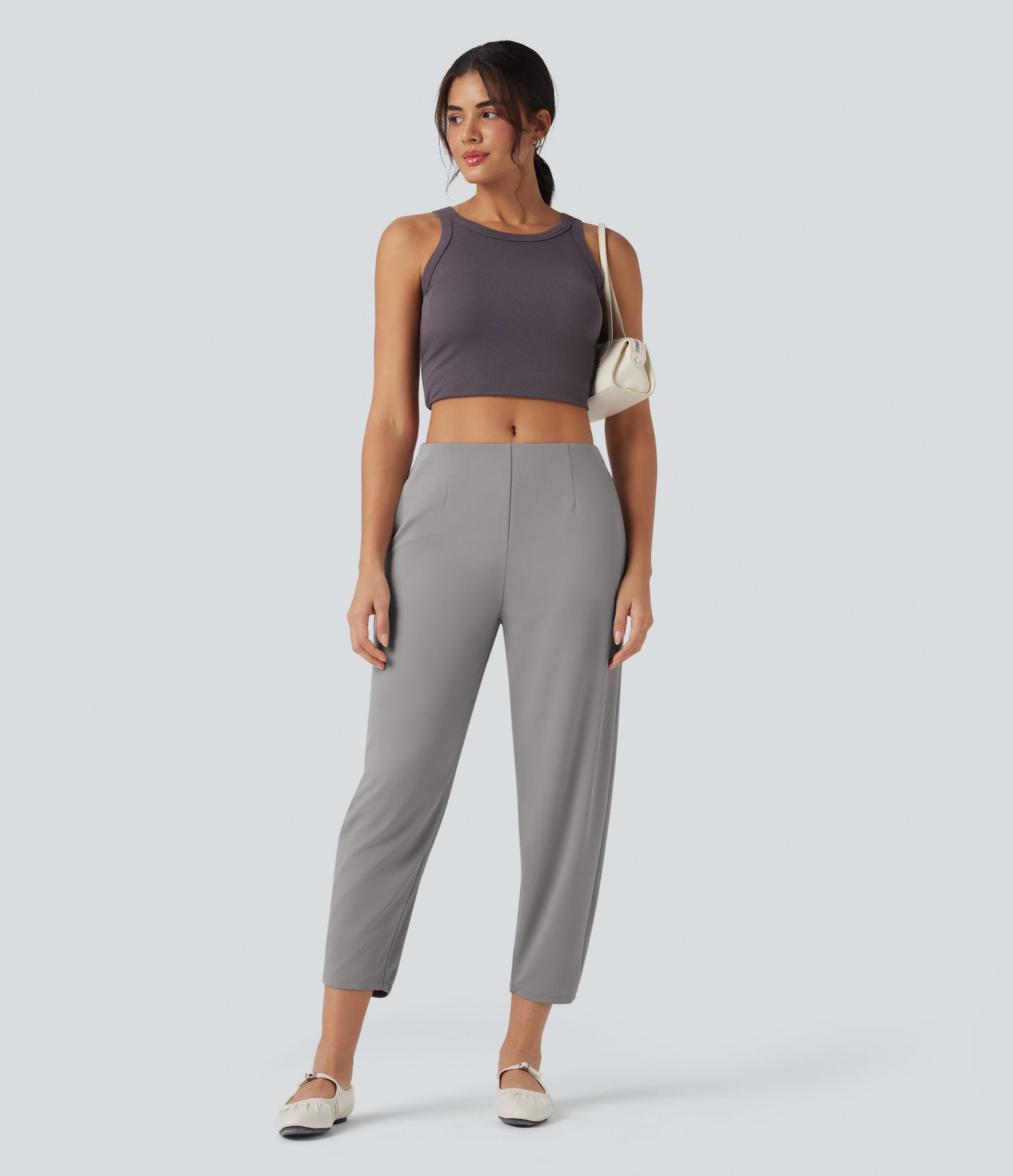 Pantalones de trabajo de crepé Halara Flex™, tiro medio y corte cónico, con bolsillos