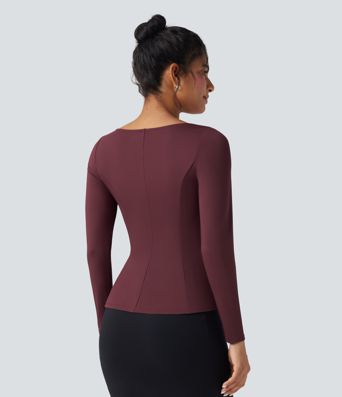 Square Neck Long Sleeve Ruffle Hem Work T-Shirt