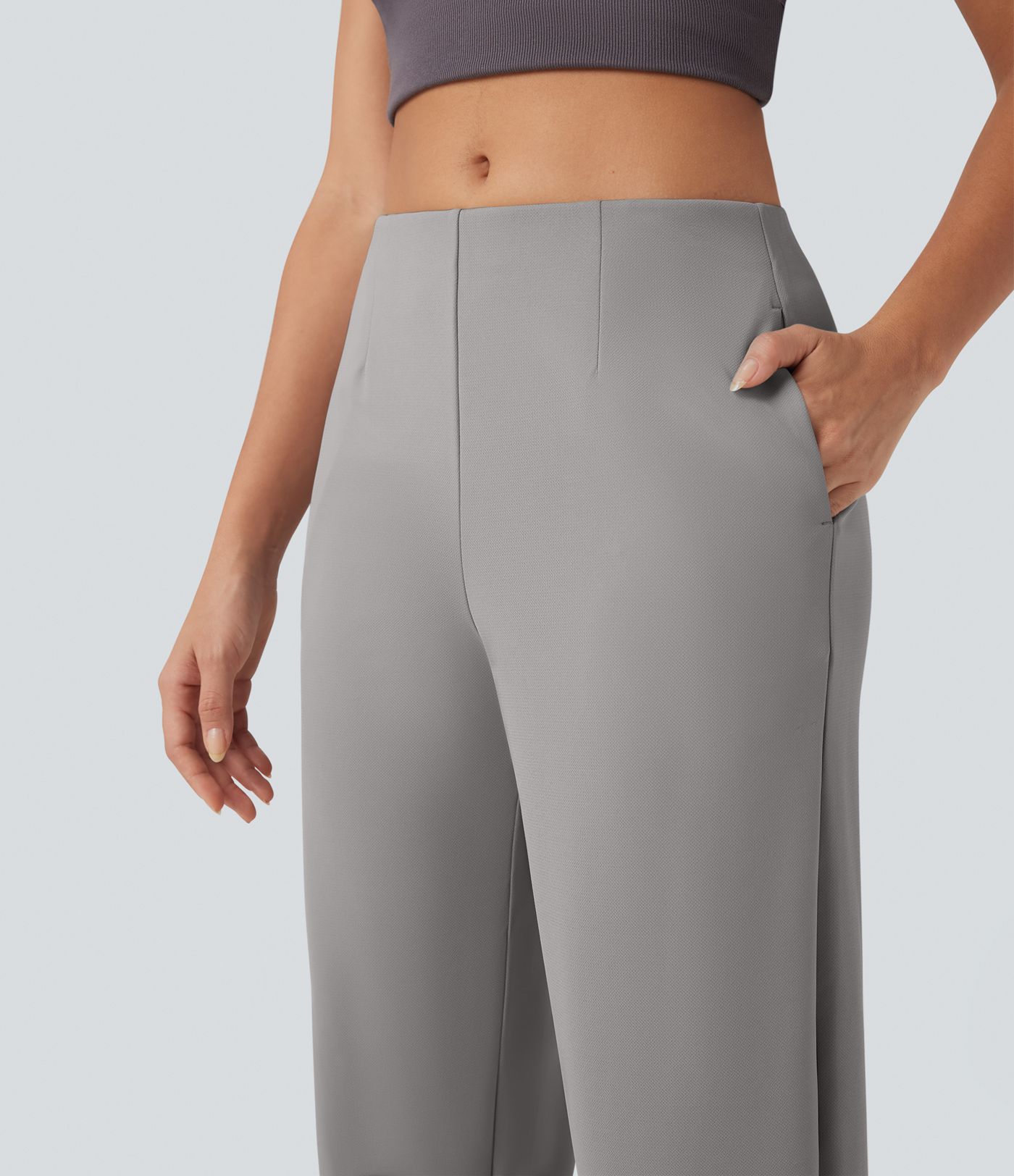 Pantalones de trabajo de crepé Halara Flex™, tiro medio y corte cónico, con bolsillos