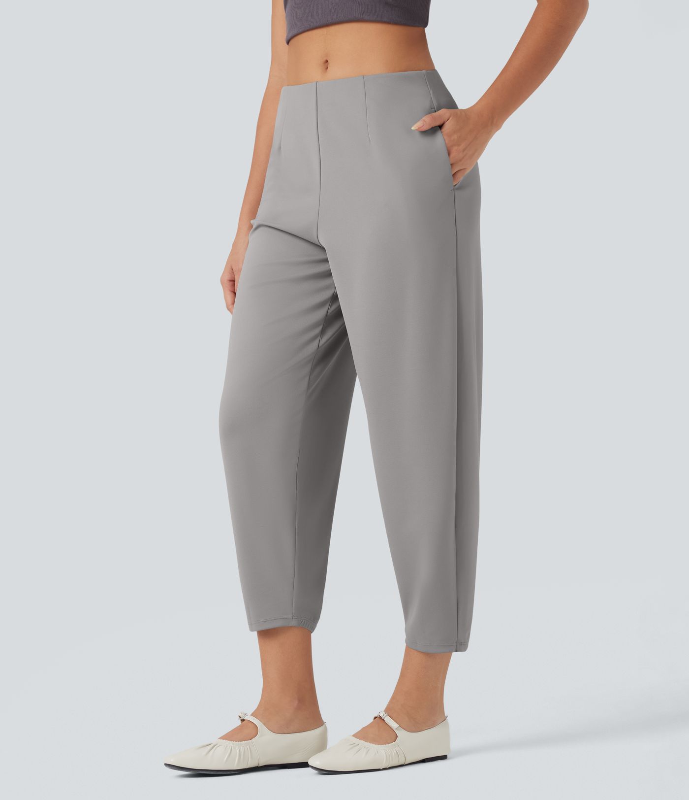 Pantalones de trabajo de crepé Halara Flex™, tiro medio y corte cónico, con bolsillos