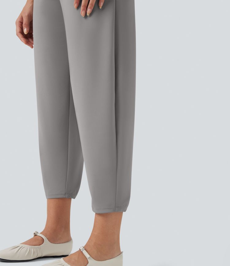 Halara Flex™ Mid Rise Tapered Crepe Work Trousers with Pockets