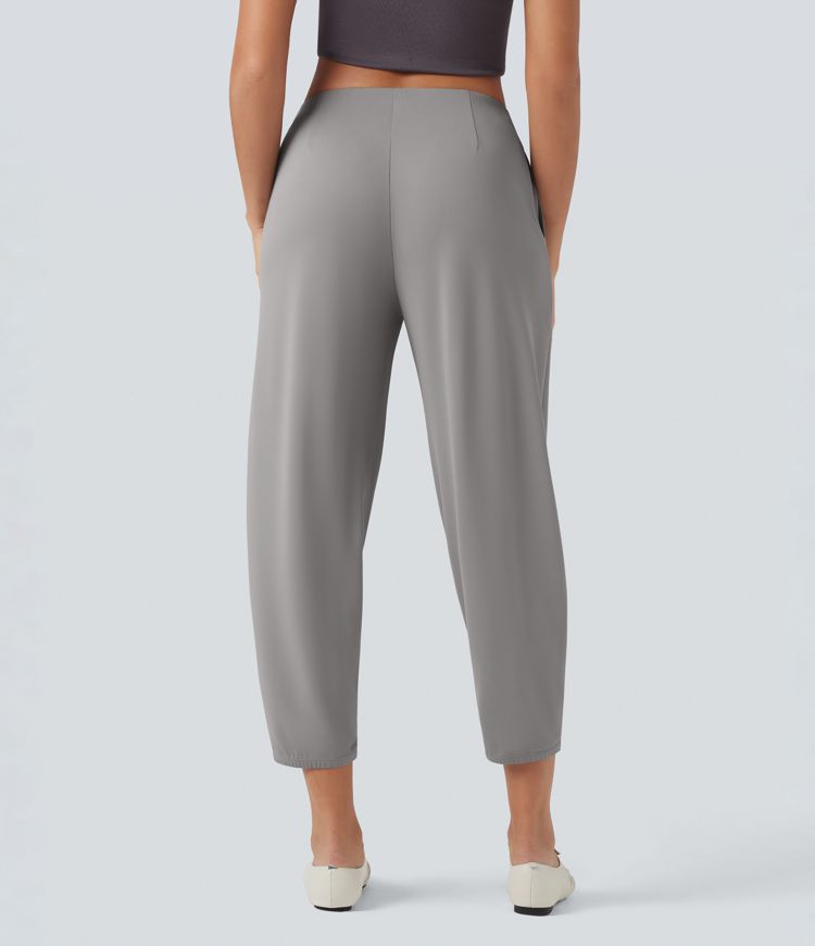 Halara Flex™ Mid Rise Tapered Crepe Work Trousers with Pockets