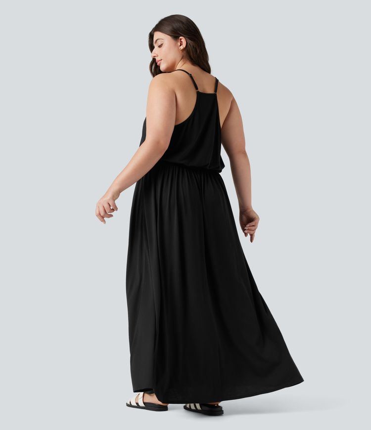 Plus Size Maxi Flowy Slip Dress with Pockets