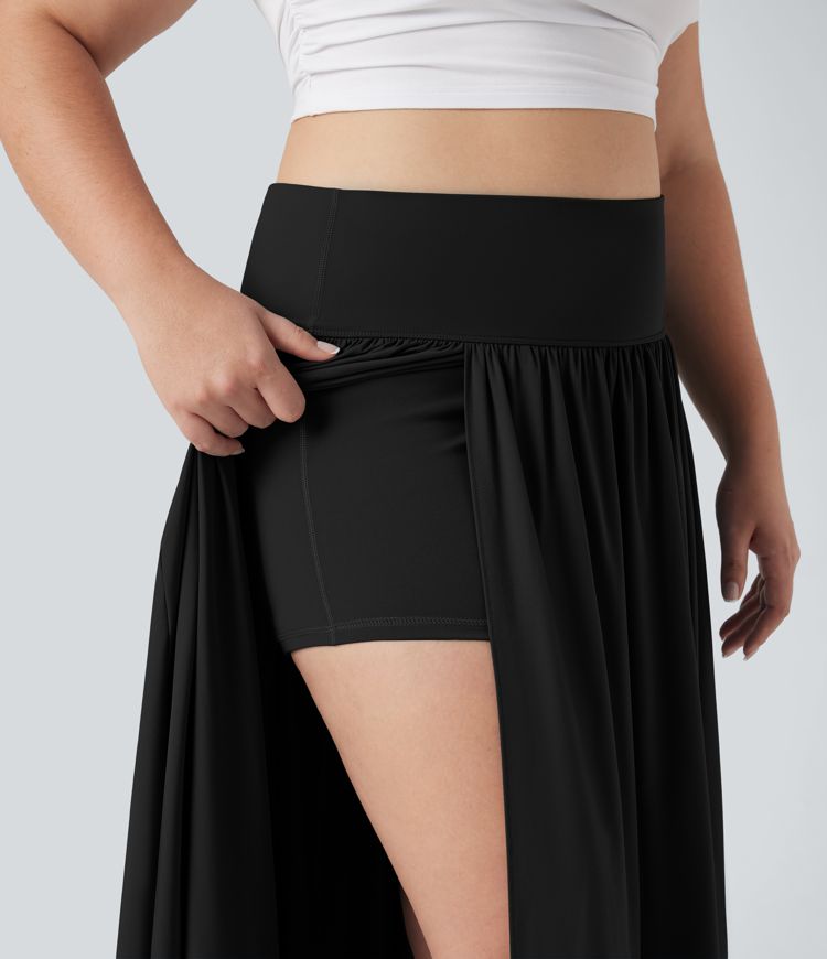 Breezeful™ SoCinched hoch taillierter, bauchformender 2-in-1 fließender, schnelltrocknender Maxi-Rock in Übergröße