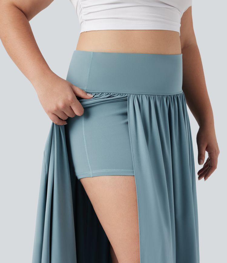 Breezeful™ High Waisted Tummy Control 2-in-1 Flowy Quick Dry Maxi Plus Size Skirt