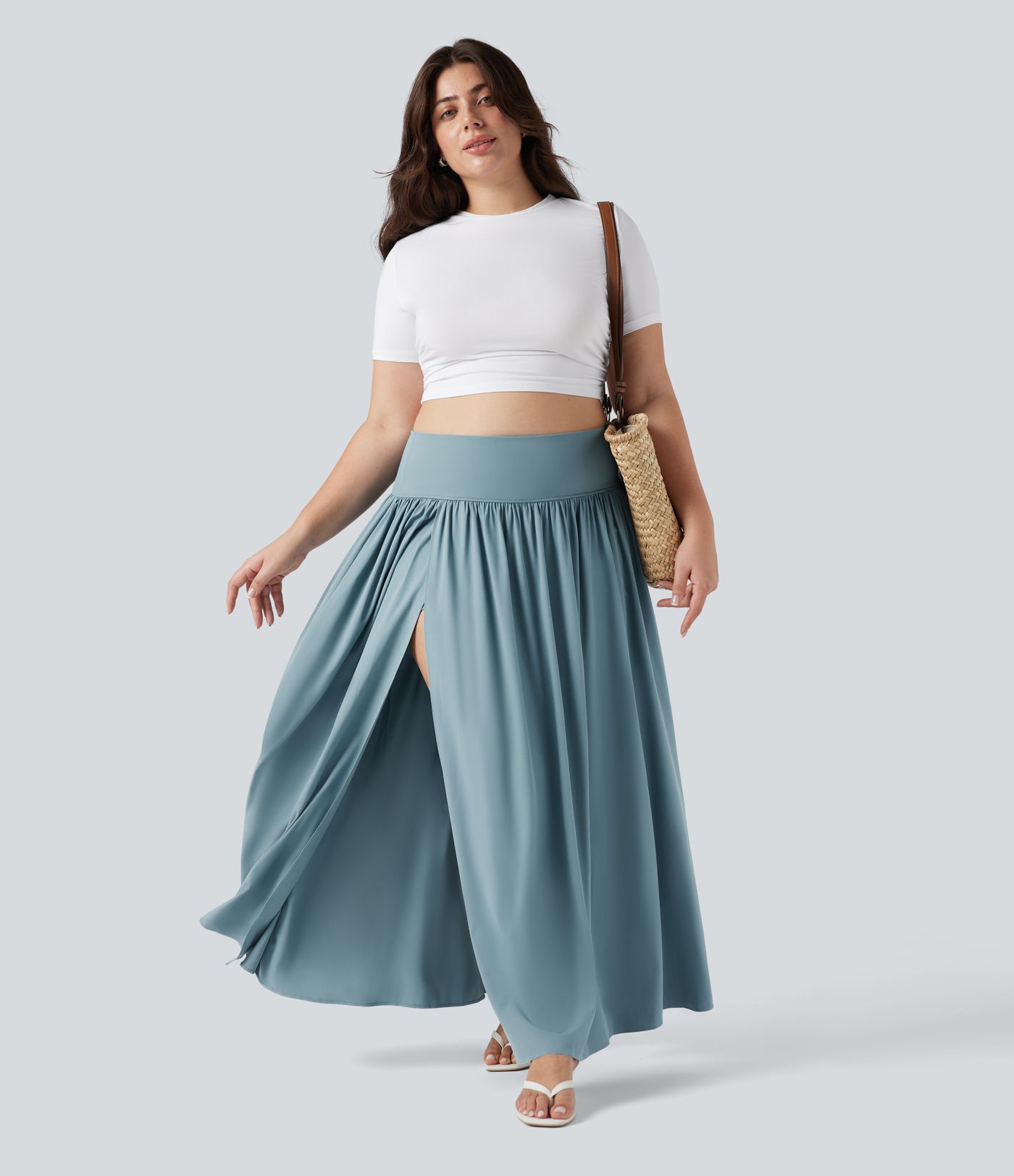 Breezeful™ High Waisted Tummy Control 2-in-1 Flowy Quick Dry Maxi Plus Size Skirt