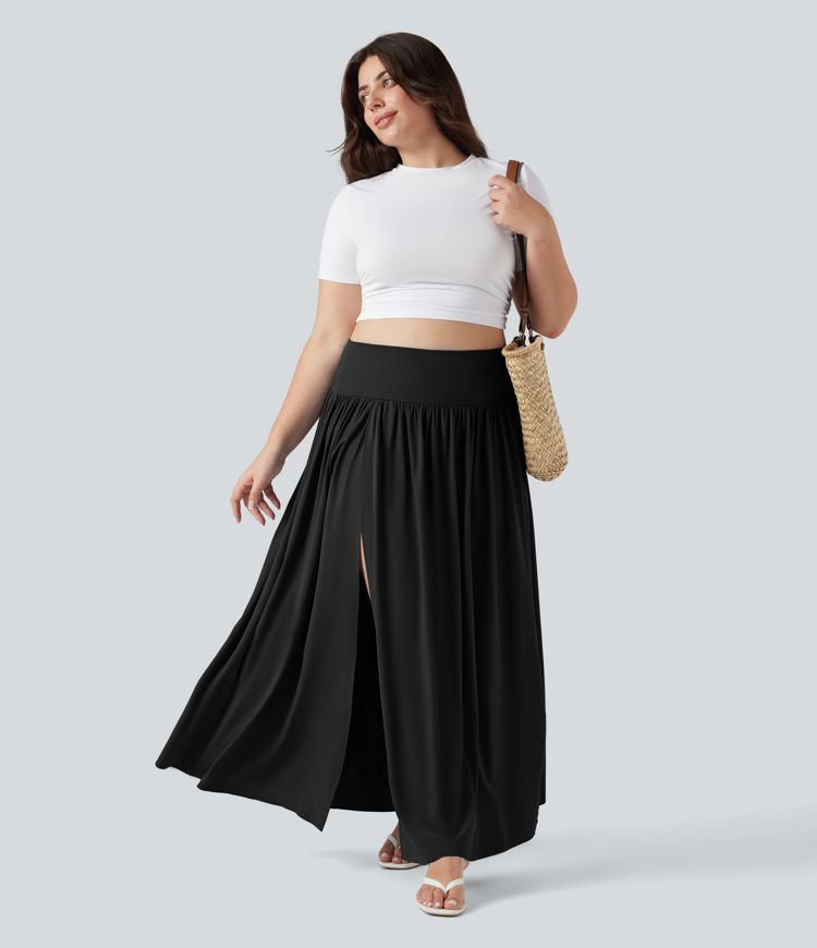 Breezeful™ SoCinched hoch taillierter, bauchformender 2-in-1 fließender, schnelltrocknender Maxi-Rock in Übergröße