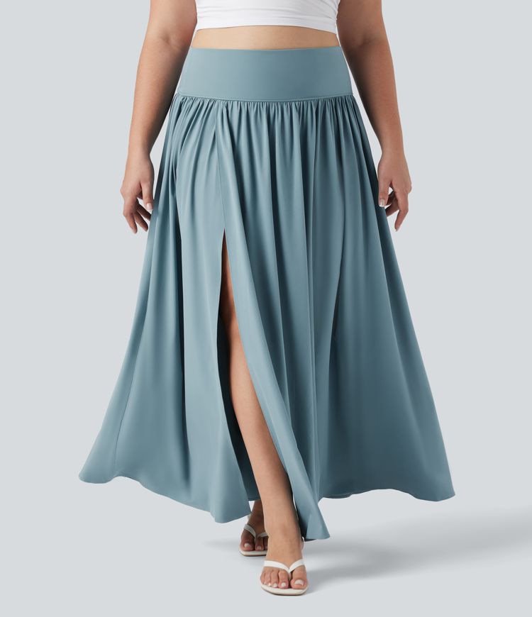 Breezeful™ High Waisted Tummy Control 2-in-1 Flowy Quick Dry Maxi Plus Size Skirt