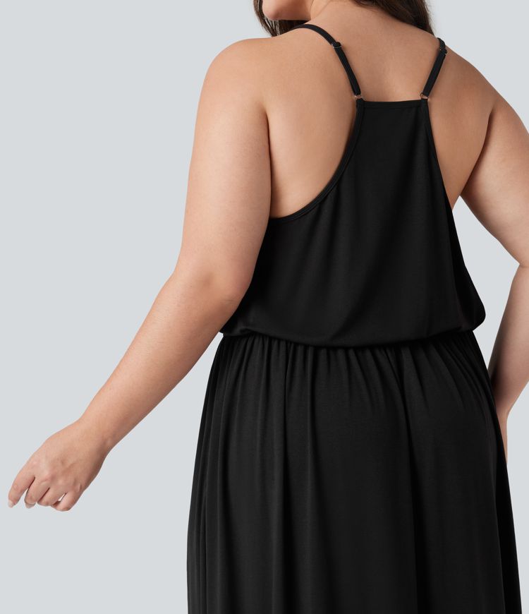 Plus Size Maxi Flowy Slip Dress with Pockets