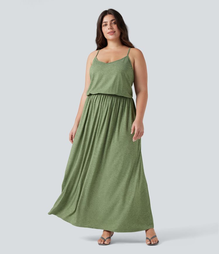 Plus Size Maxi Flowy Slip Dress with Pockets