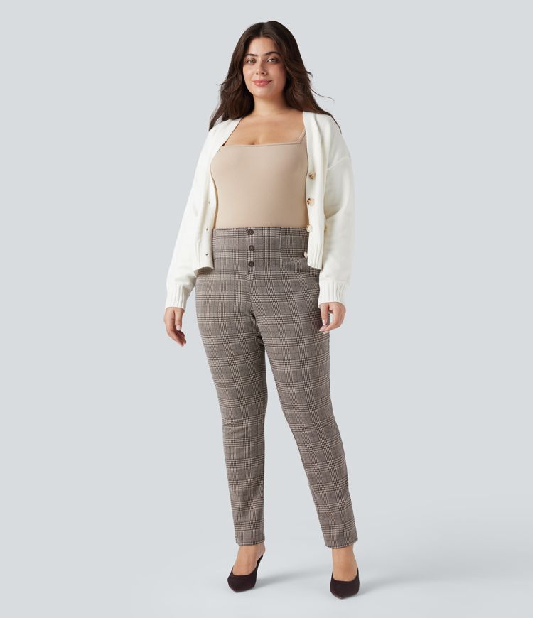 Halara Flex™ High Waisted Houndstooth Plaid Skinny Work Plus Size Pants with Pockets