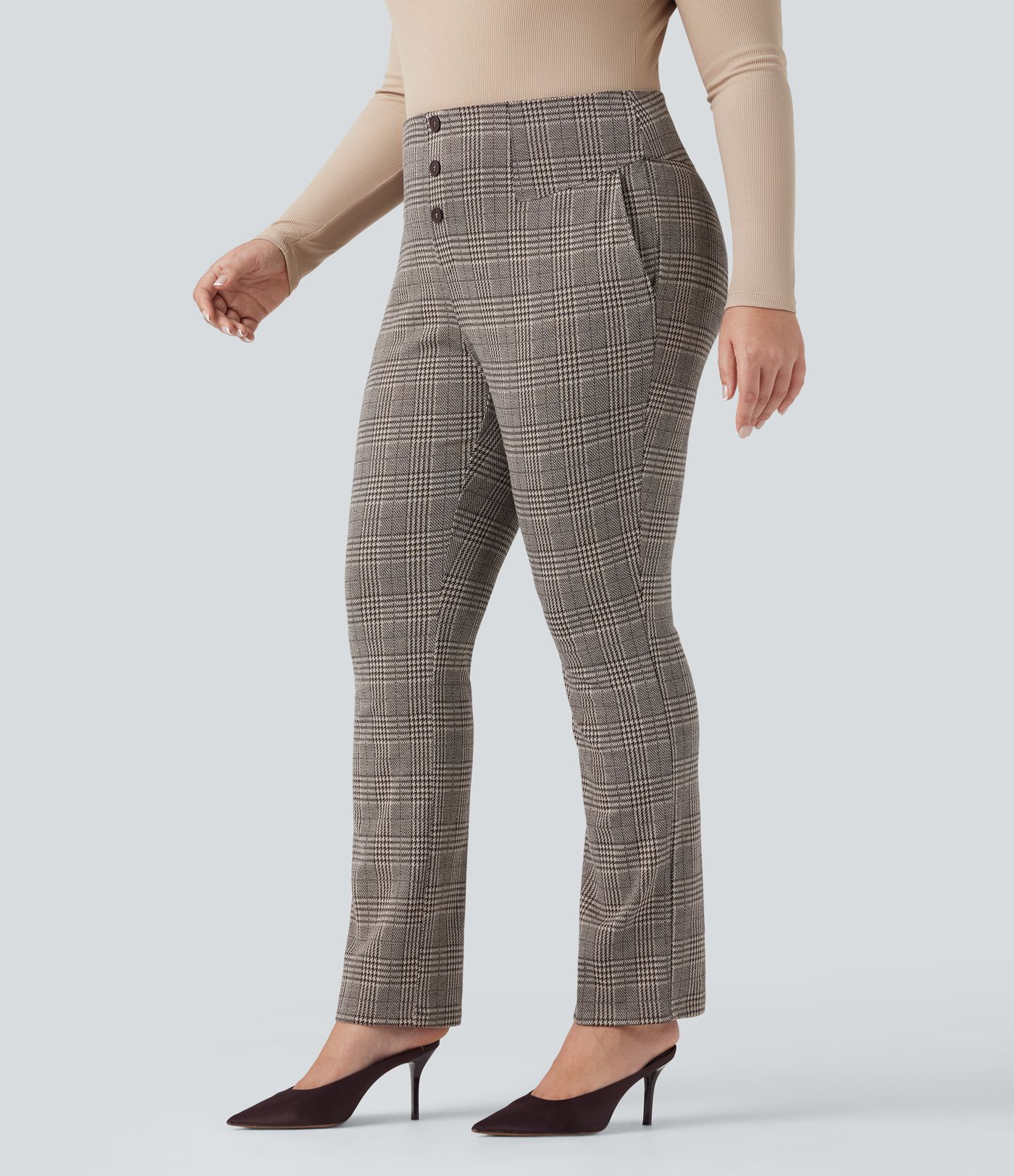 Halara Flex™ High Waisted Houndstooth Plaid Skinny Work Plus Size Pants with Pockets