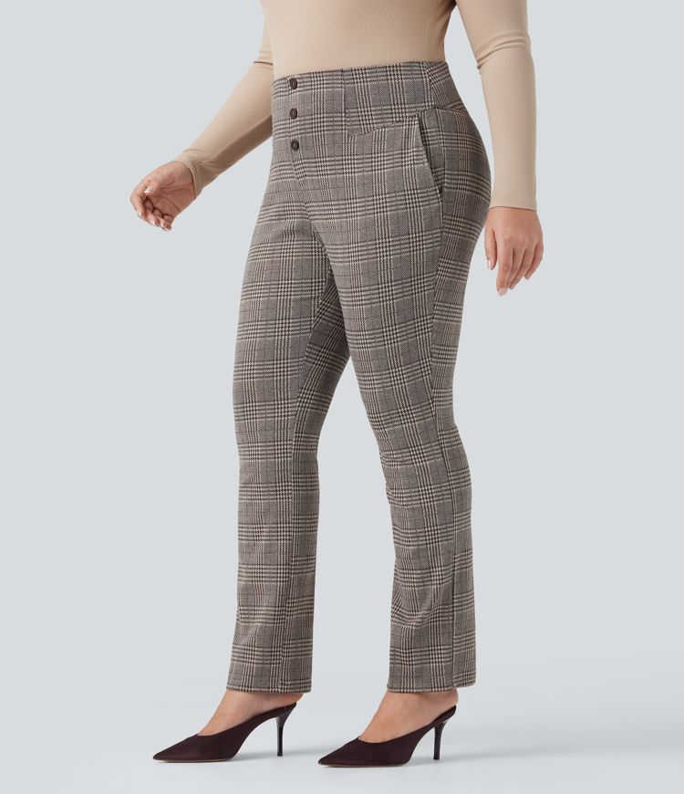 Halara Flex™ High Waisted Houndstooth Plaid Skinny Work Plus Size Pants with Pockets