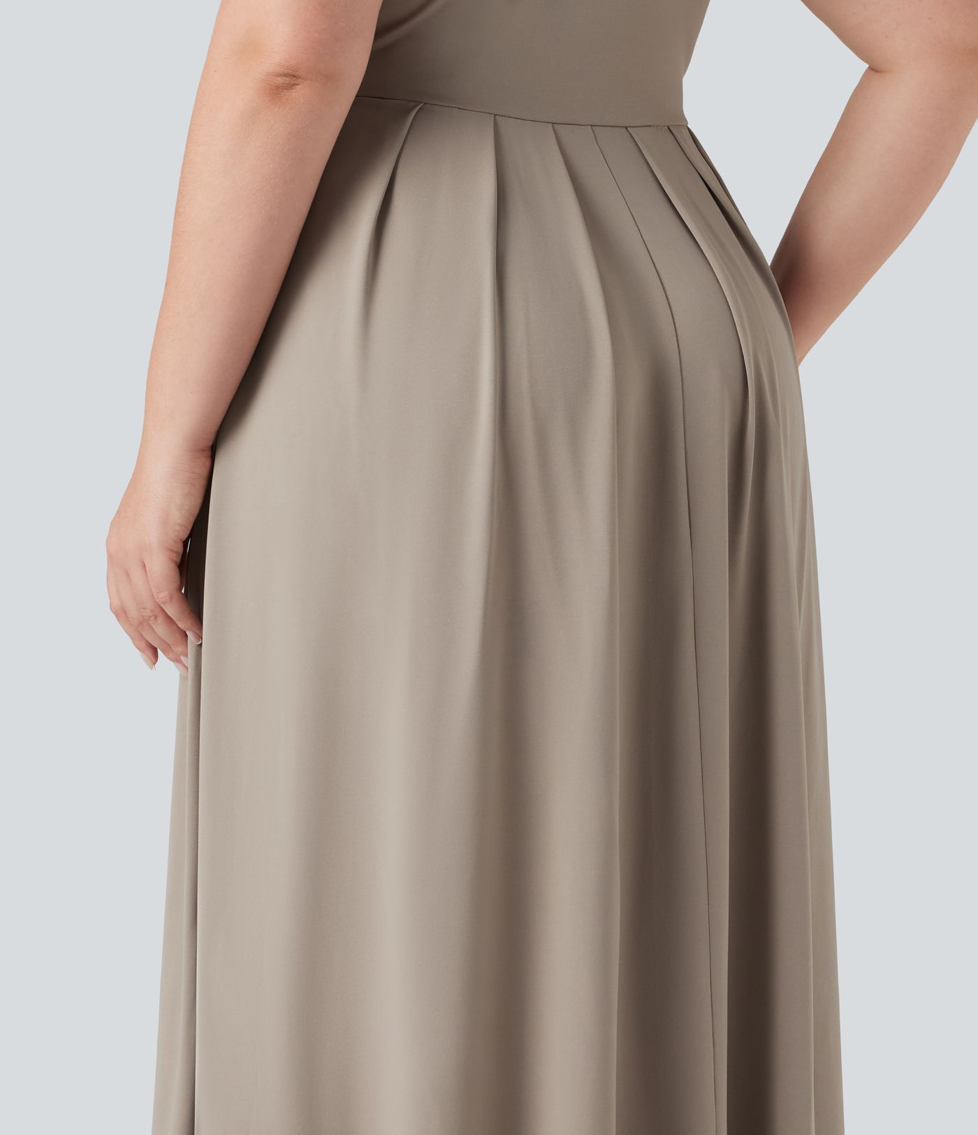 Plus Size Stand Collar Short Sleeve Flare Maxi Casual Dress with Pockets