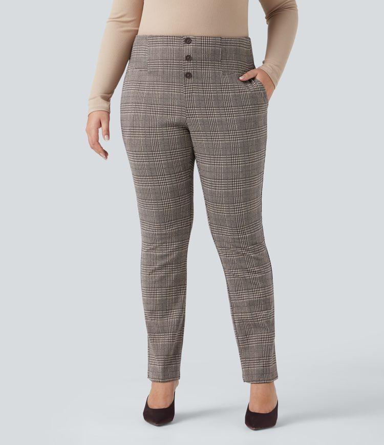 Halara Flex™ High Waisted Houndstooth Plaid Skinny Work Plus Size Pants with Pockets