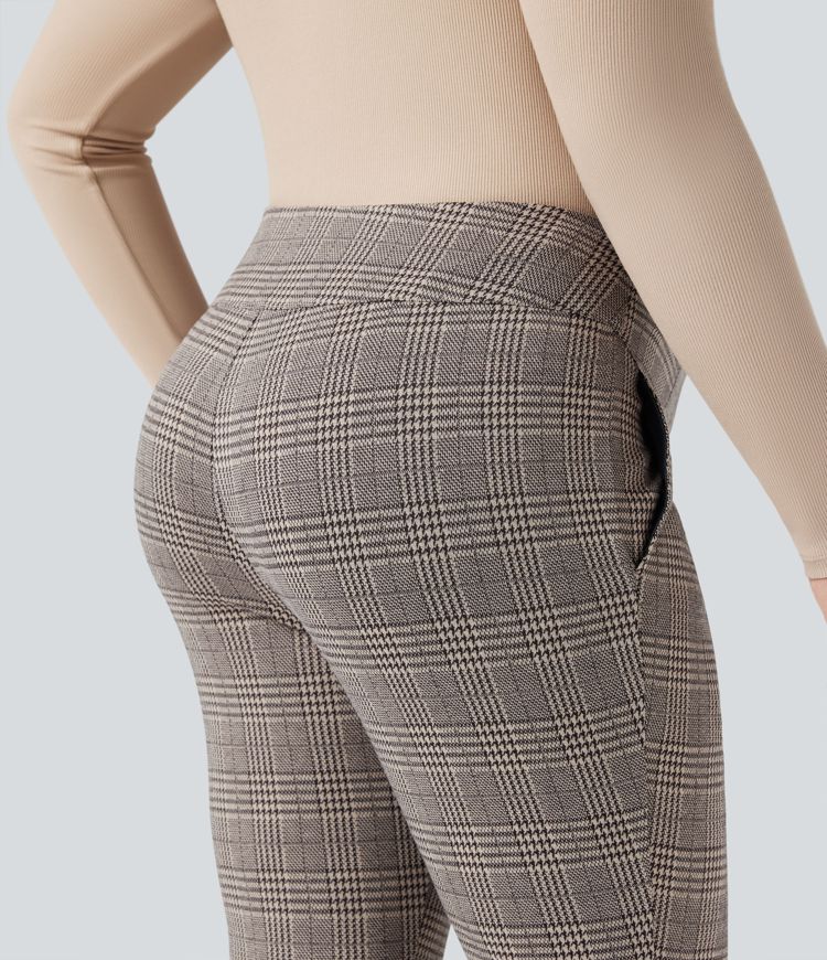 Halara Flex™ High Waisted Houndstooth Plaid Skinny Work Plus Size Pants with Pockets