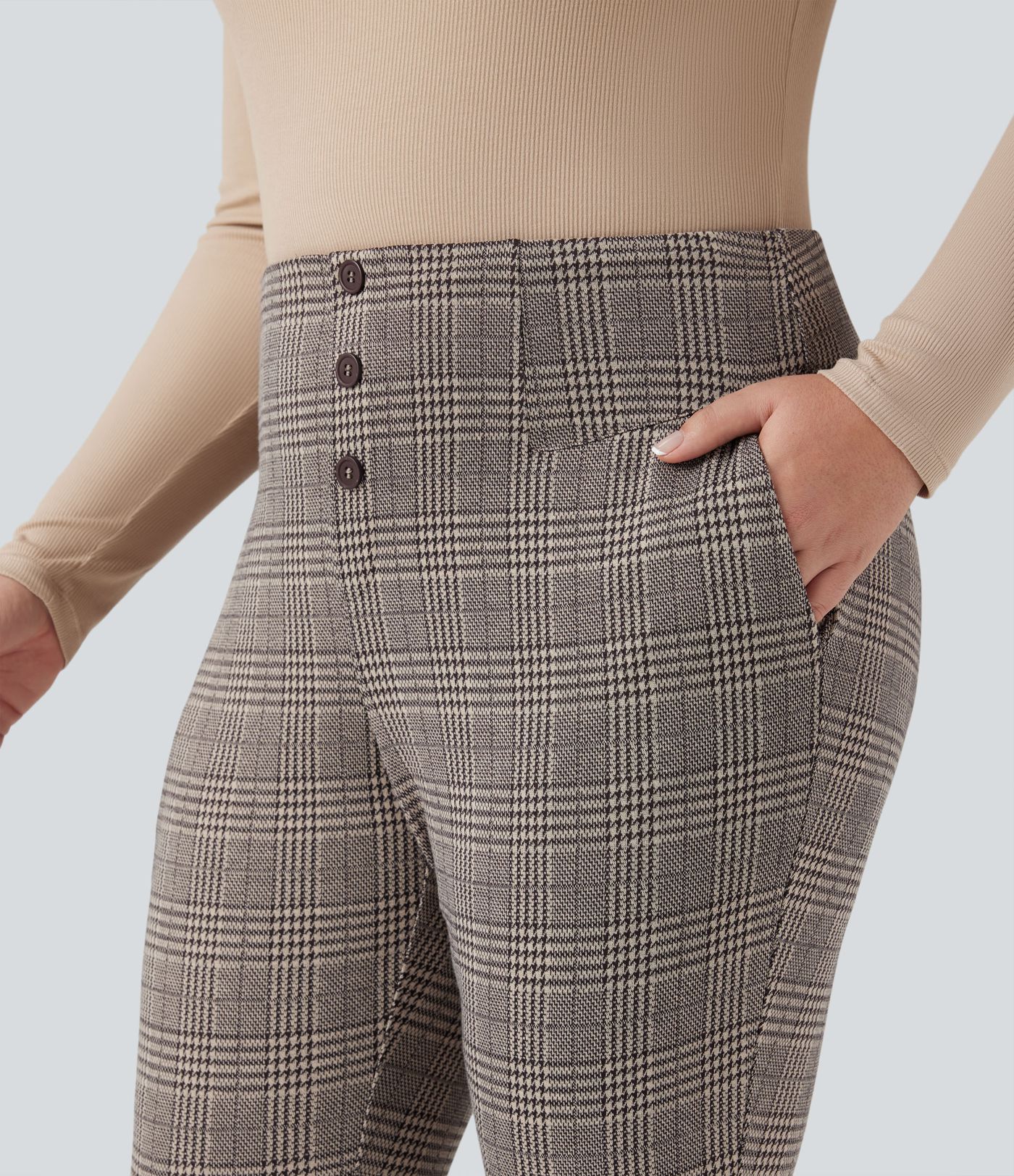Halara Flex™ High Waisted Houndstooth Plaid Skinny Work Plus Size Pants with Pockets