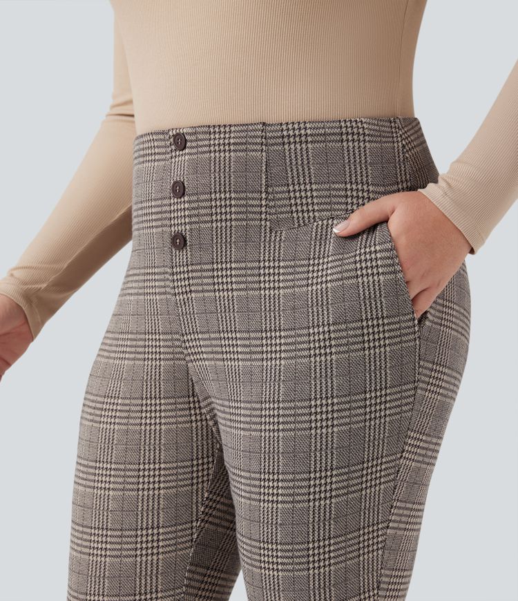 Halara Flex™ High Waisted Houndstooth Plaid Skinny Work Plus Size Pants with Pockets