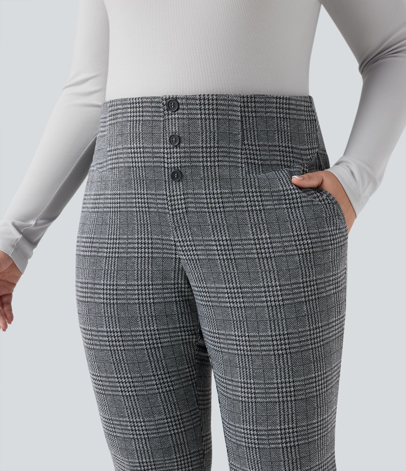 Halara Flex™ Højtaljede slim fit arbejdsbukser i hundetandsmønster, i plusstørrelse, med lommer