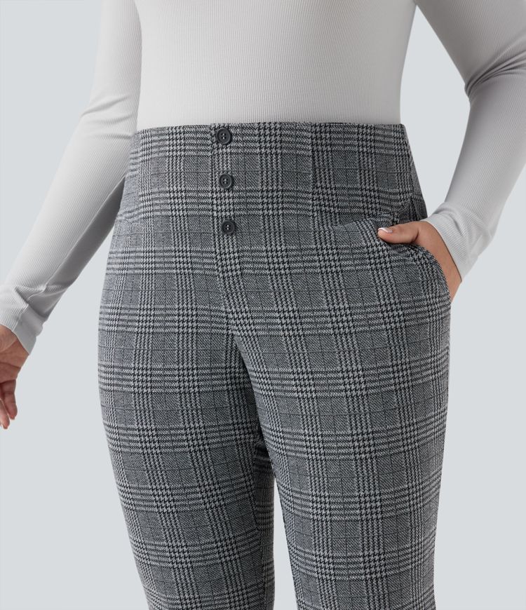 Halara Flex™ Højtaljede slim fit arbejdsbukser i hundetandsmønster, i plusstørrelse, med lommer