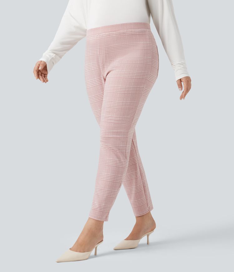 Plus Size Halara Flex™ High Waisted Houndstooth Plaid Skinny Work Pants with Pockets