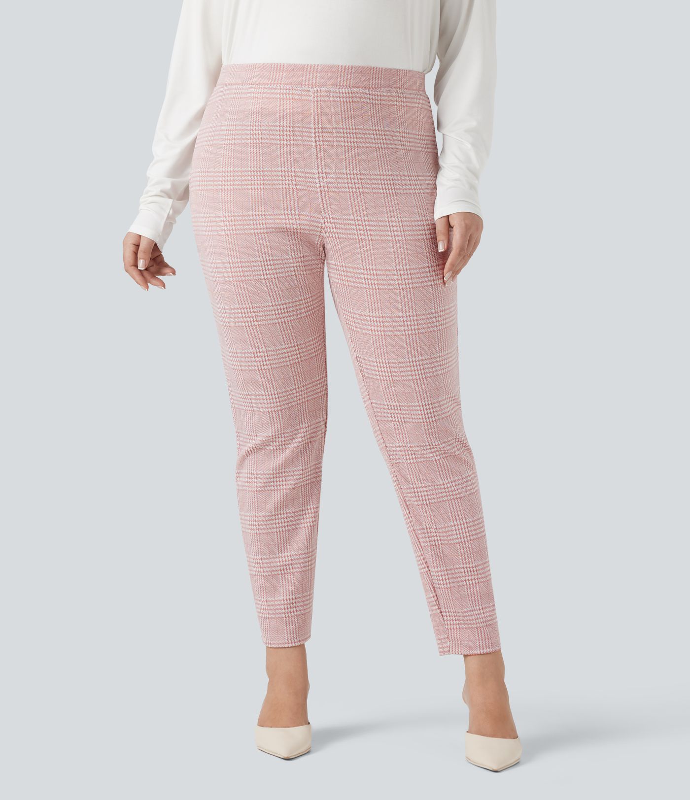 Plus Size Halara Flex™ High Waisted Houndstooth Plaid Skinny Work Pants with Pockets