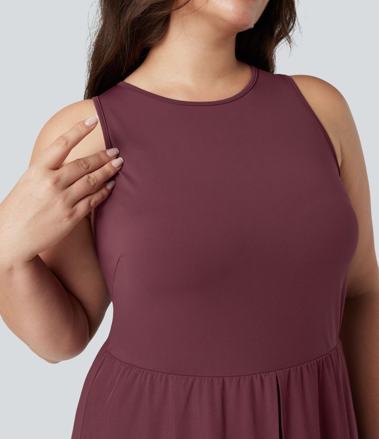 Plus Size Breezeful™ Sleeveless Quick Dry Overlay Jumpsuit with Pockets