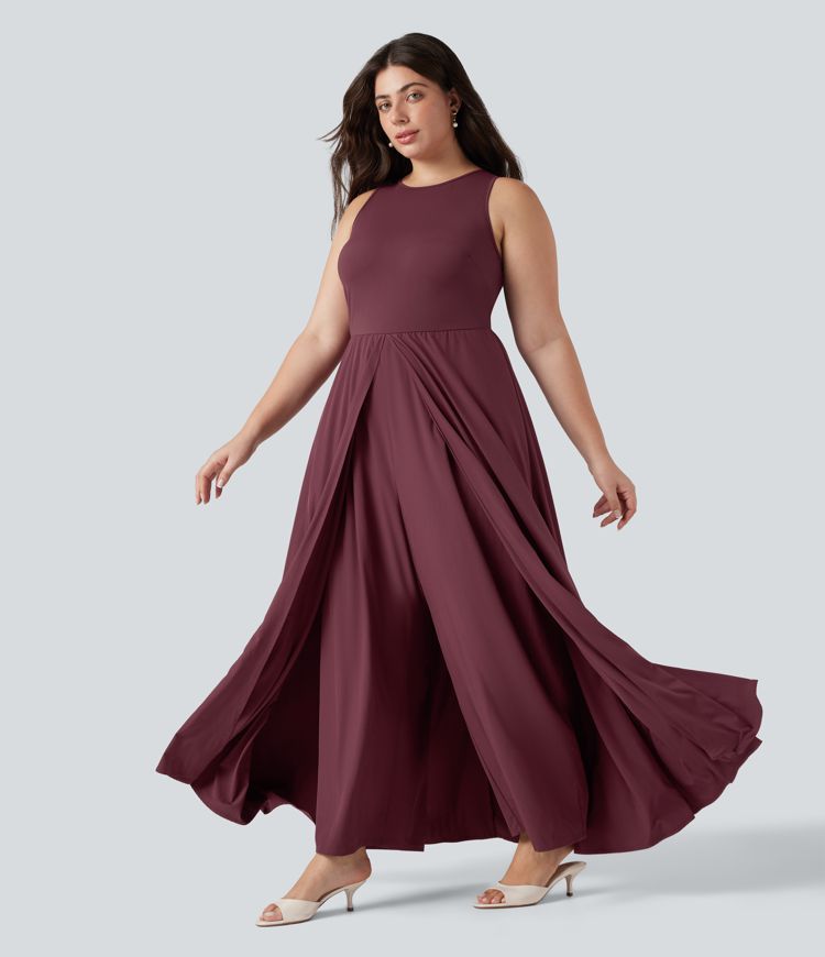 Plus Size Breezeful™ Sleeveless Quick Dry Overlay Jumpsuit with Pockets