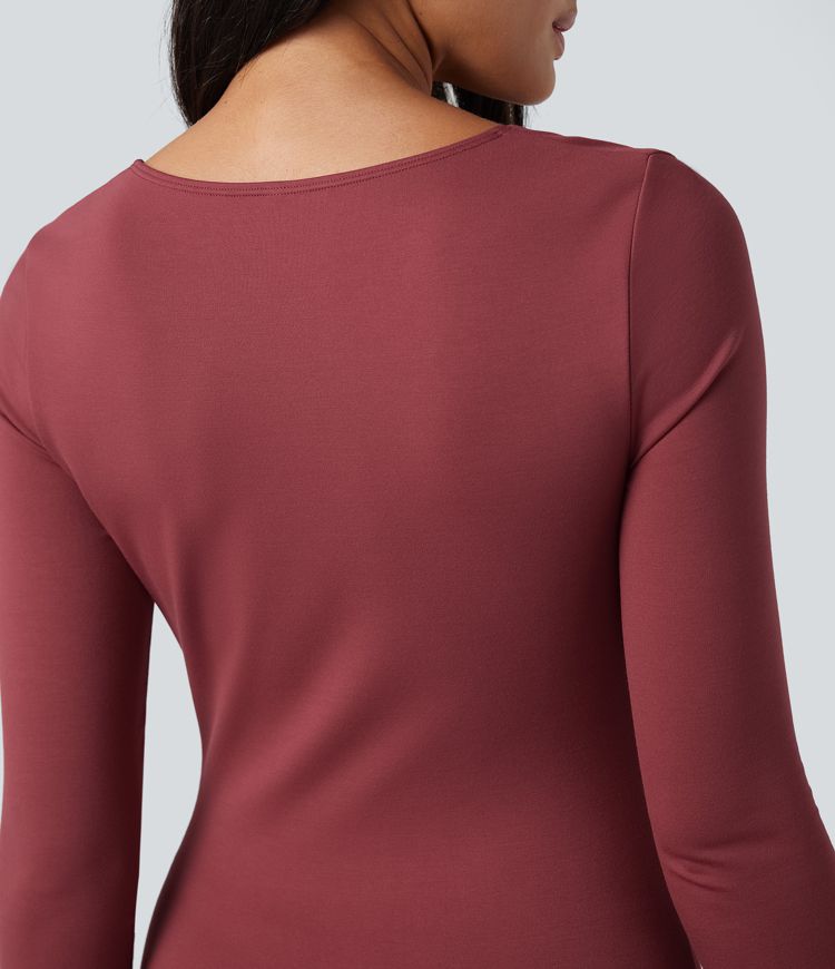 Vestido maxi casual de manga larga con cuello en V