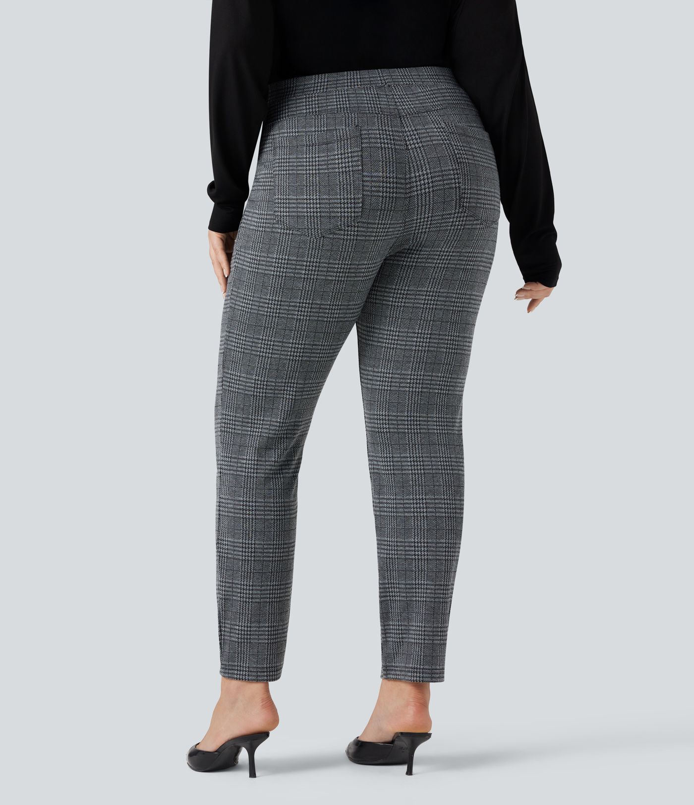 Plus Size Halara Flex™ High Waisted Houndstooth Plaid Skinny Work Pants with Pockets