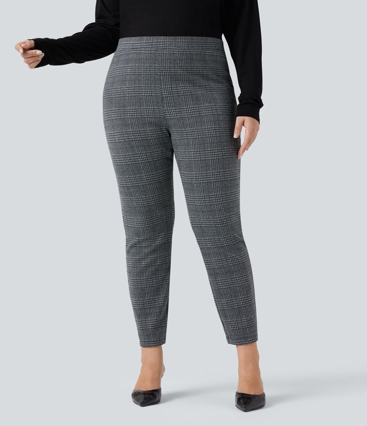 Plus Size Halara Flex™ High Waisted Houndstooth Plaid Skinny Work Pants with Pockets