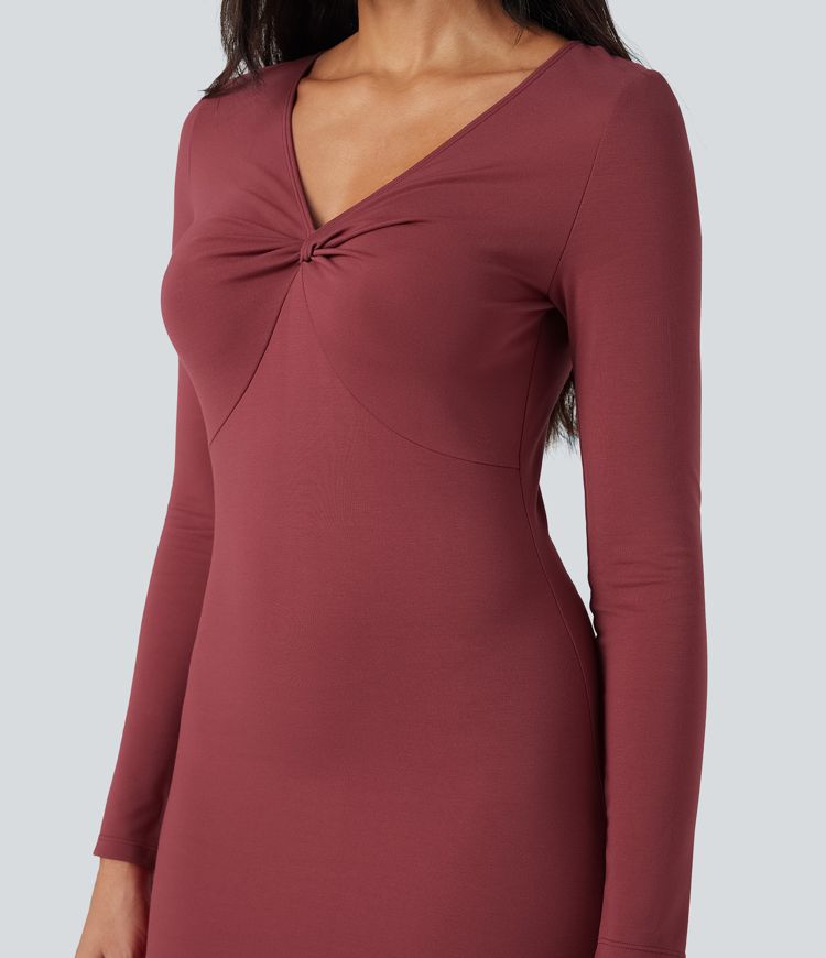 Vestido maxi casual de manga larga con cuello en V