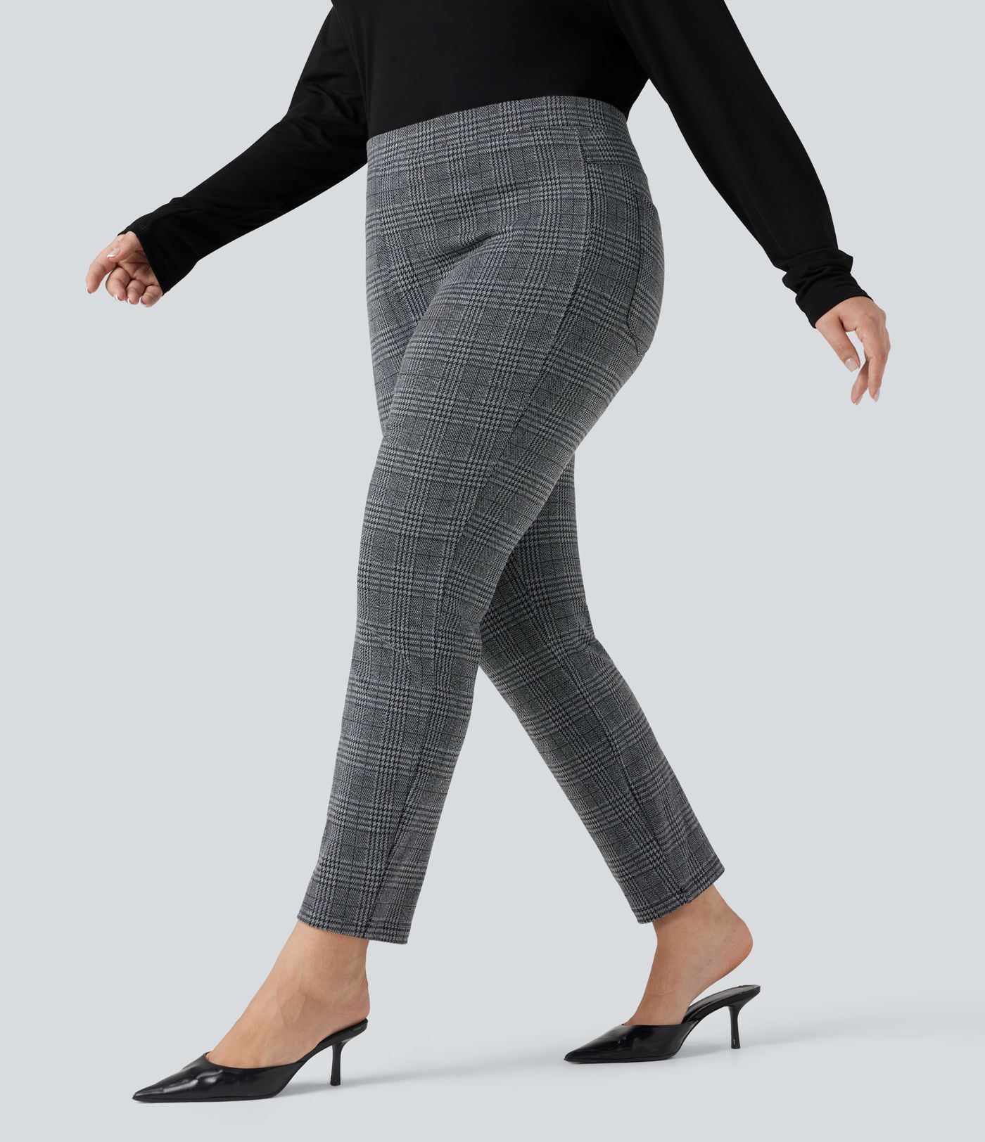 Plus Size Halara Flex™ High Waisted Houndstooth Plaid Skinny Work Pants with Pockets