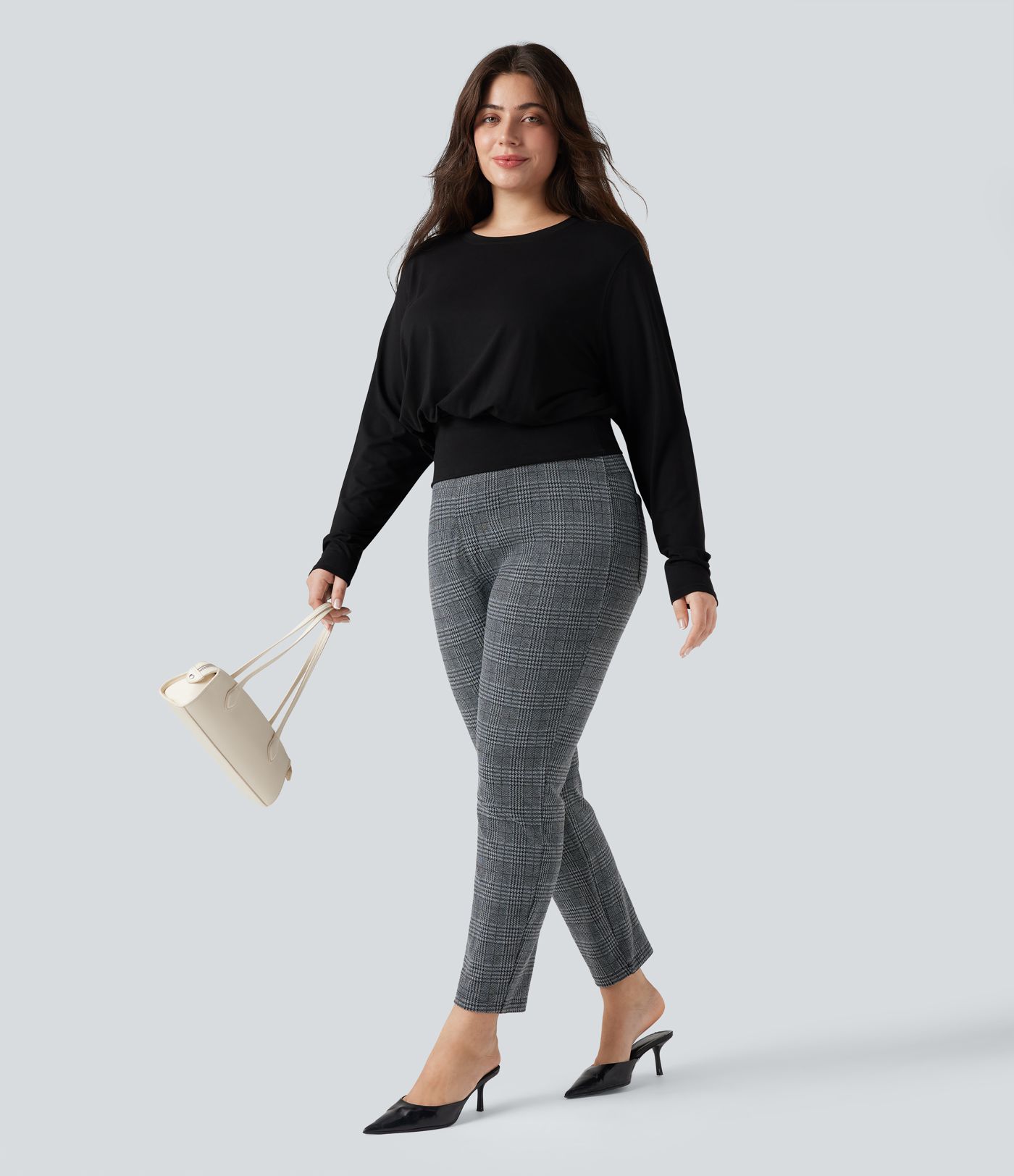 Plus Size Halara Flex™ High Waisted Houndstooth Plaid Skinny Work Pants with Pockets