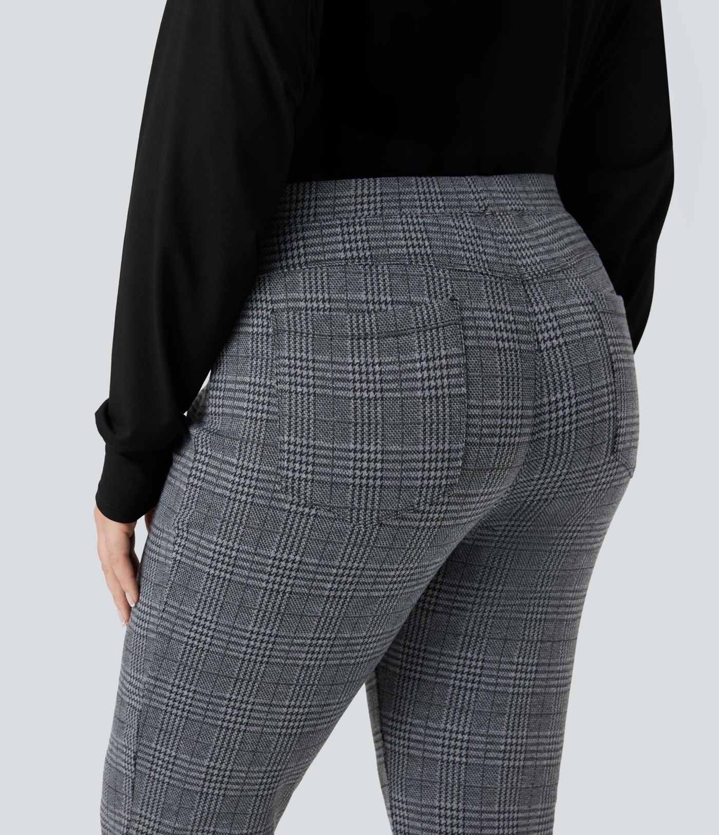Plus Size Halara Flex™ High Waisted Houndstooth Plaid Skinny Work Pants with Pockets