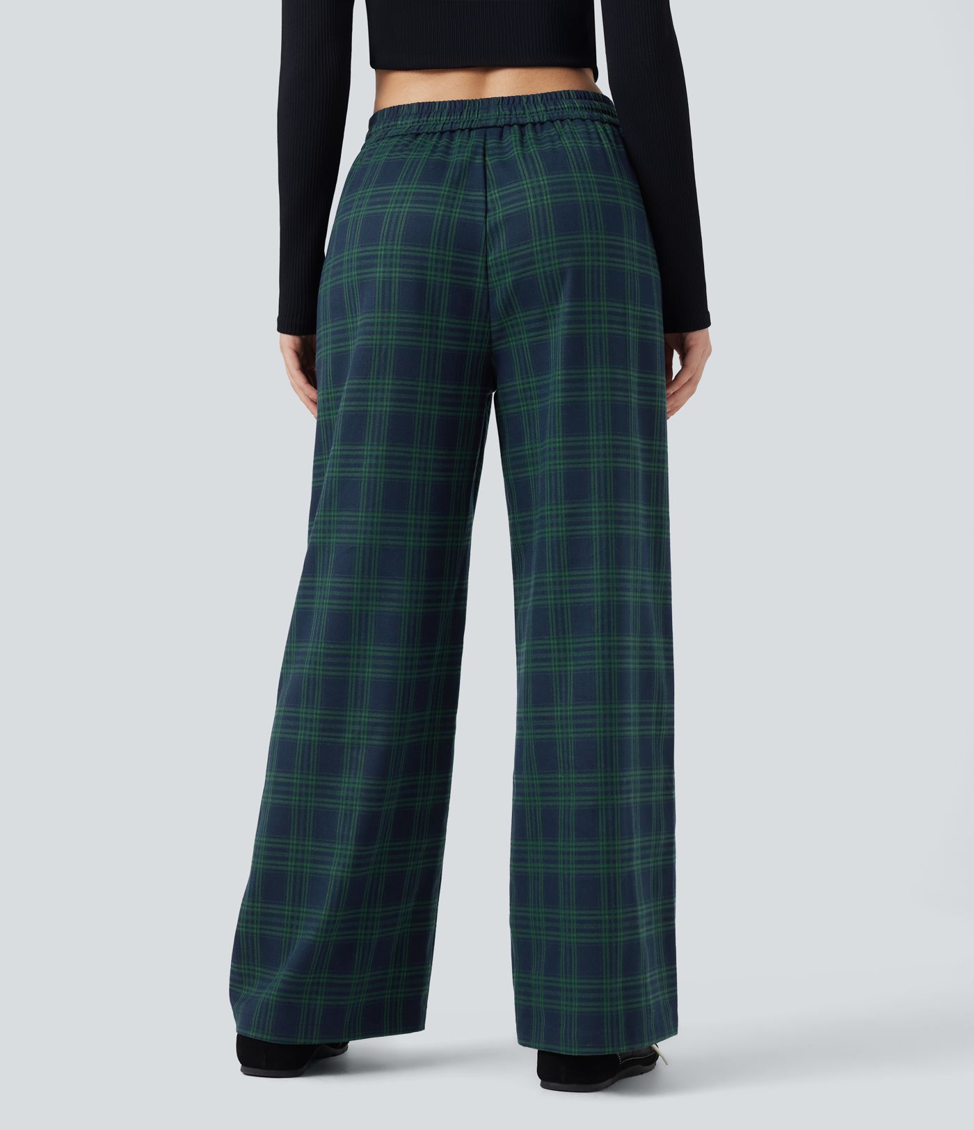 Lässige Baggy-Hose mit hohem Bund, Seitentaschen und Karomuster