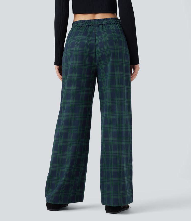 Lässige Baggy-Hose mit hohem Bund, Seitentaschen und Karomuster