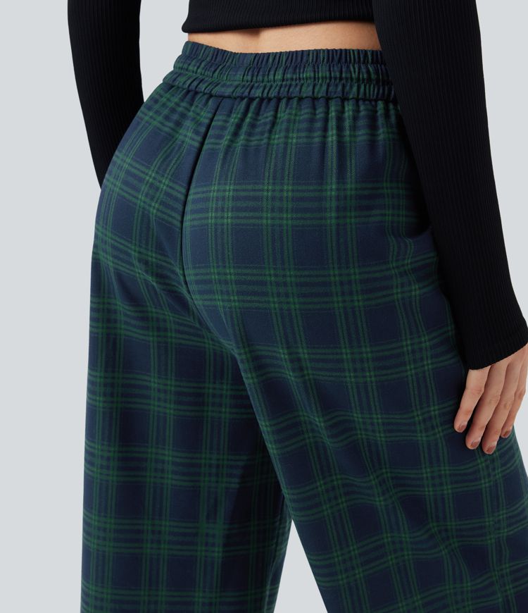 Lässige Baggy-Hose mit hohem Bund, Seitentaschen und Karomuster