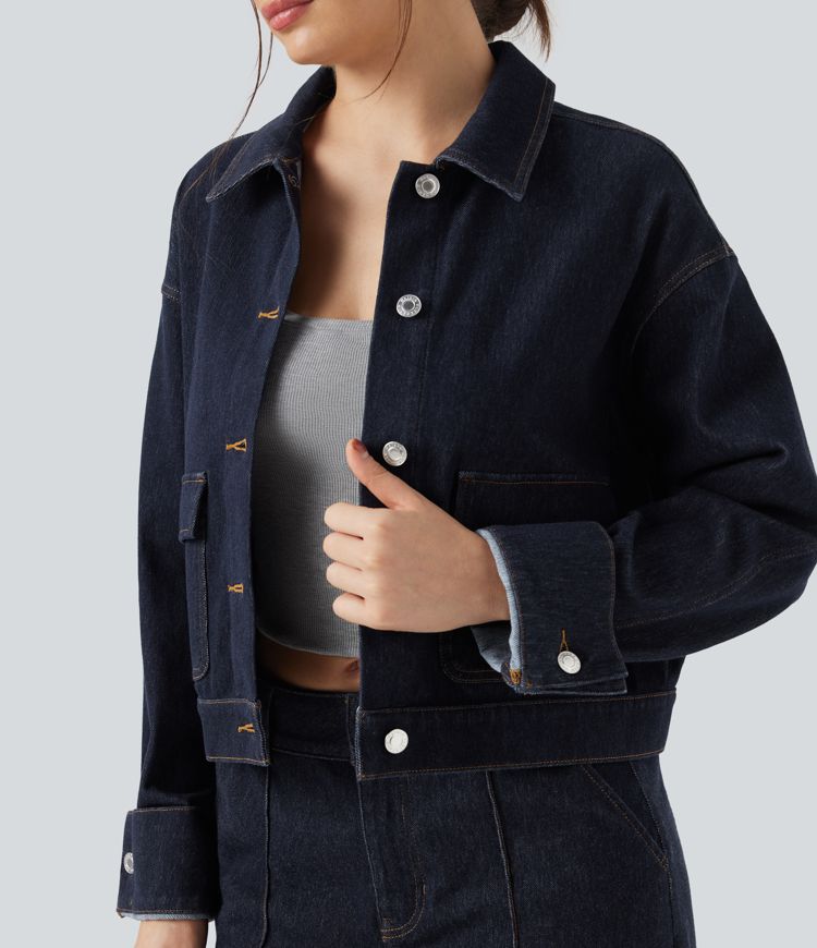 Veste denim Halara Flex™ col chemise manches longues