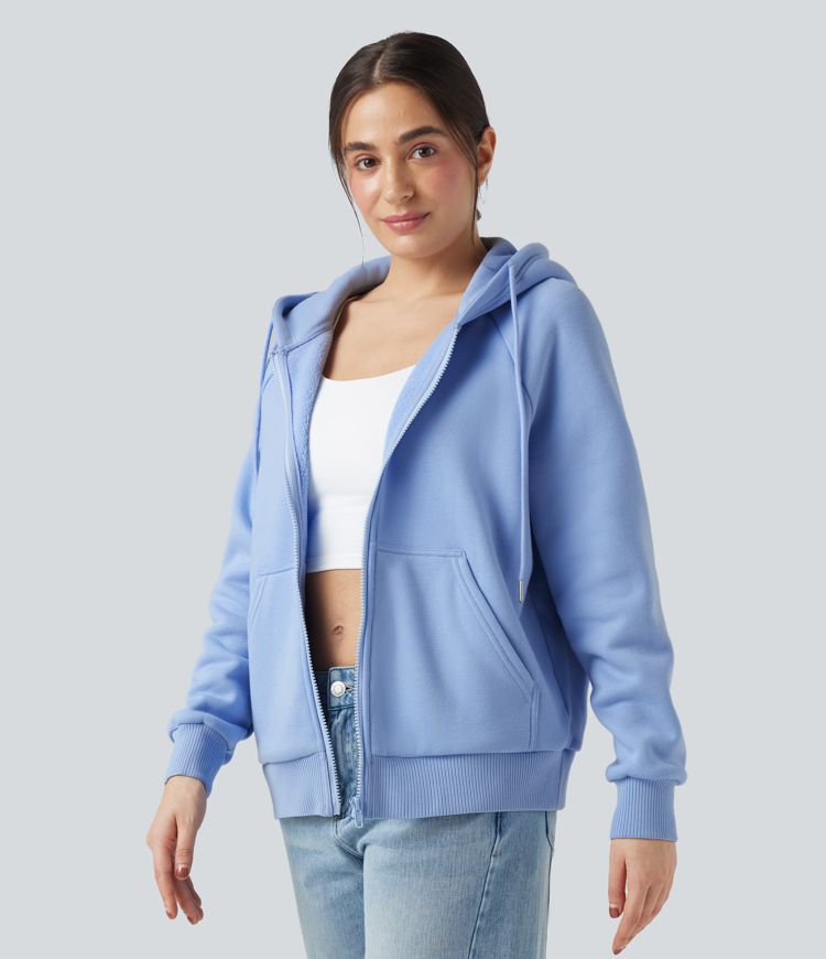 Hooded Drawstring Long Sleeve Fleece Casual Cotton Sweatshirt with Pockets