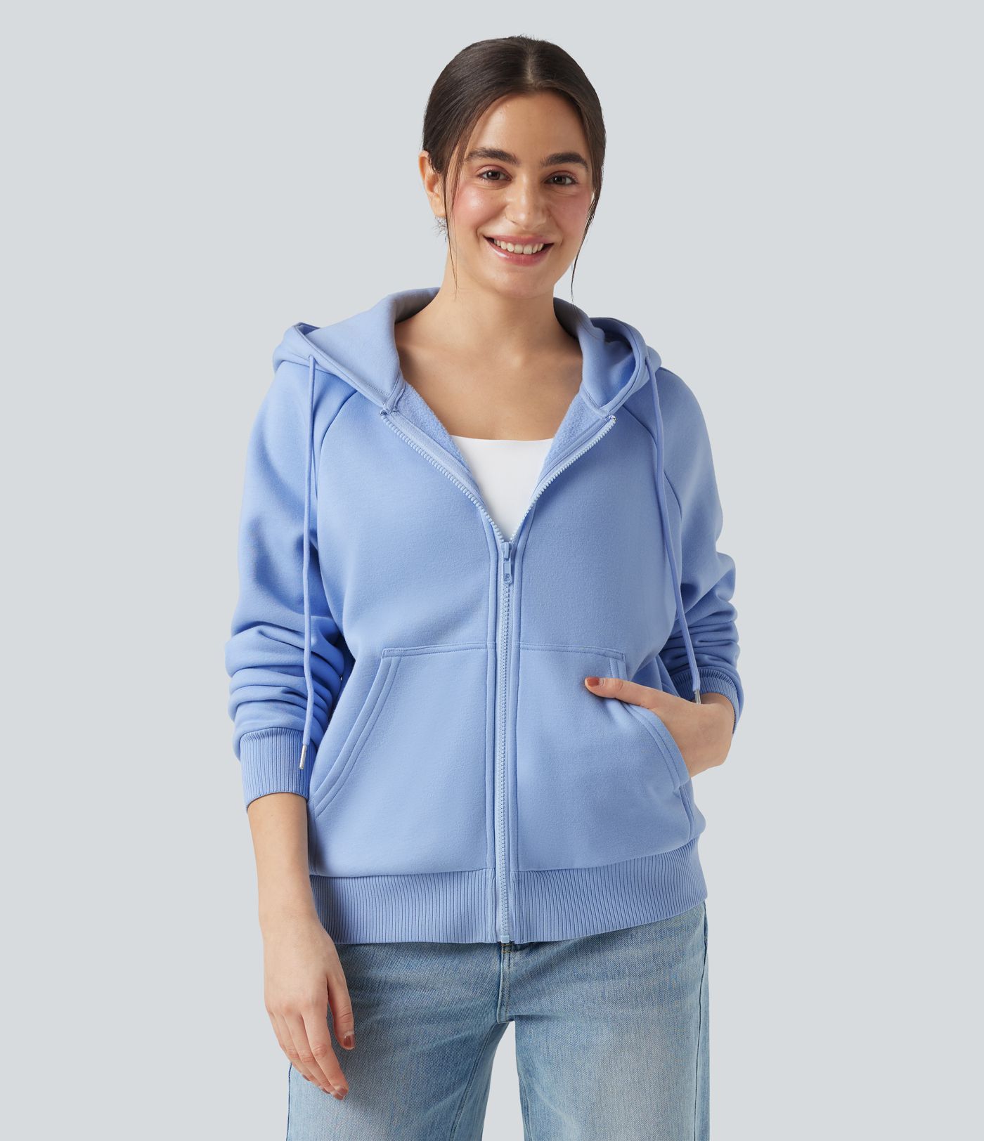 Hooded Drawstring Long Sleeve Fleece Casual Cotton Sweatshirt with Pockets