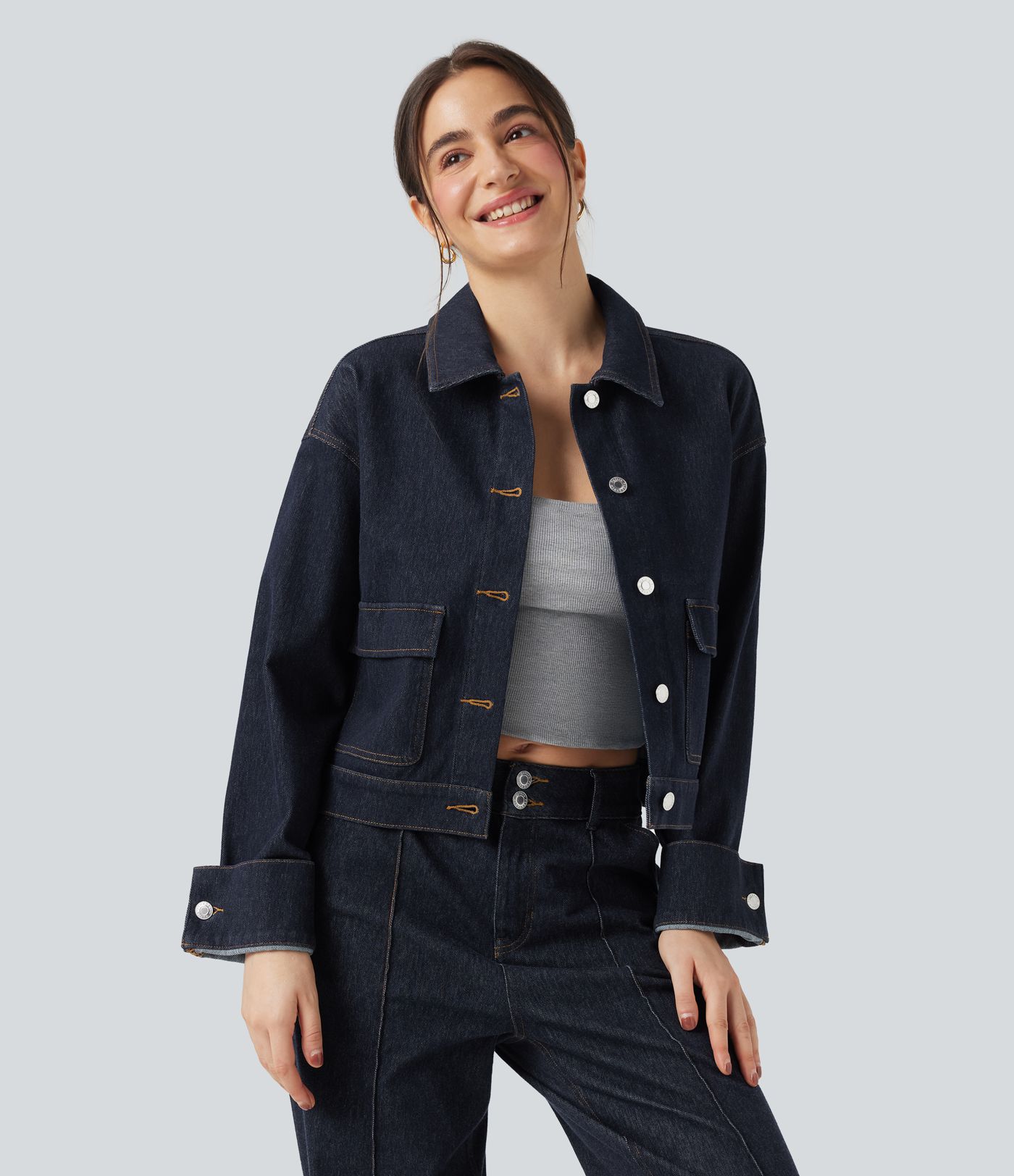 Halara Flex™ Collar Long Sleeve Denim Casual Jacket