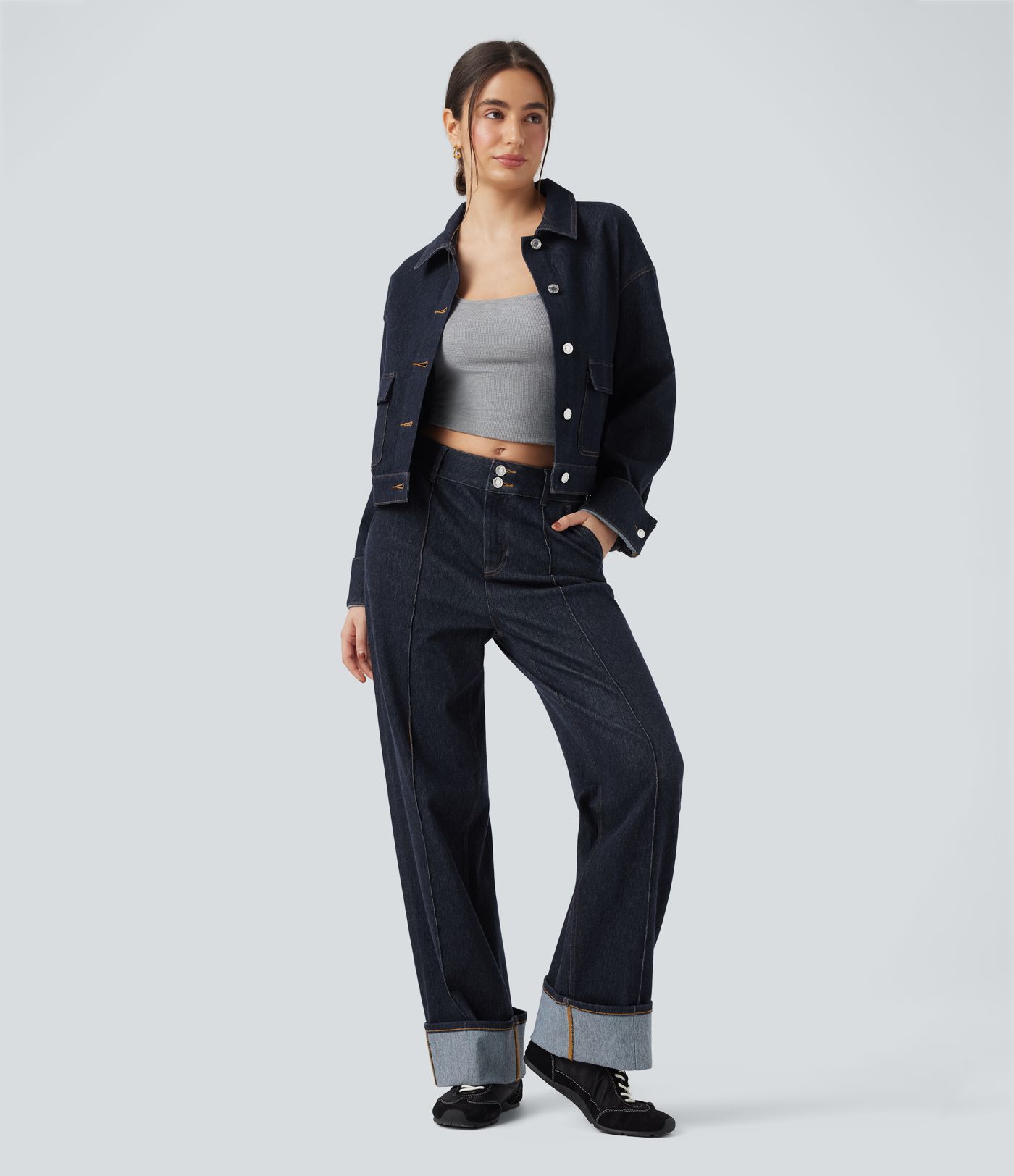 Halara Flex™ Collar Long Sleeve Denim Casual Jacket