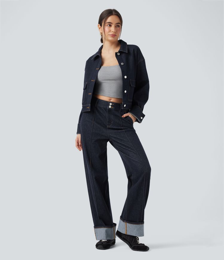 Veste denim Halara Flex™ col chemise manches longues