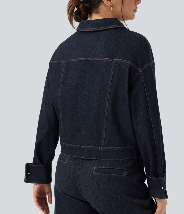 Veste denim Halara Flex™ col chemise manches longues