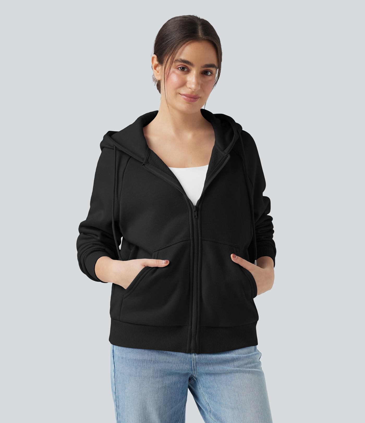 Hooded Drawstring Long Sleeve Fleece Casual Cotton Sweatshirt with Pockets